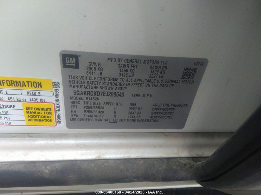 2014 BUICK ENCLAVE PREMIUM - 5GAKRCKD7EJ299649