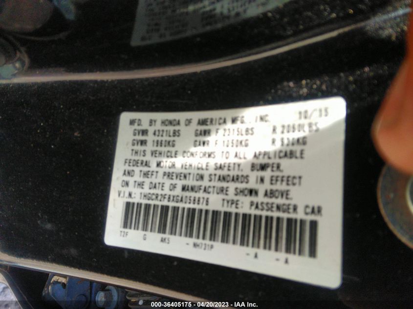 2016 HONDA ACCORD SEDAN EX-L - 1HGCR2F8XGA058876