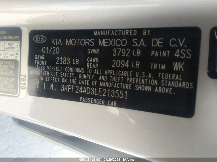 2020 KIA FORTE LXS - 3KPF24AD3LE213551