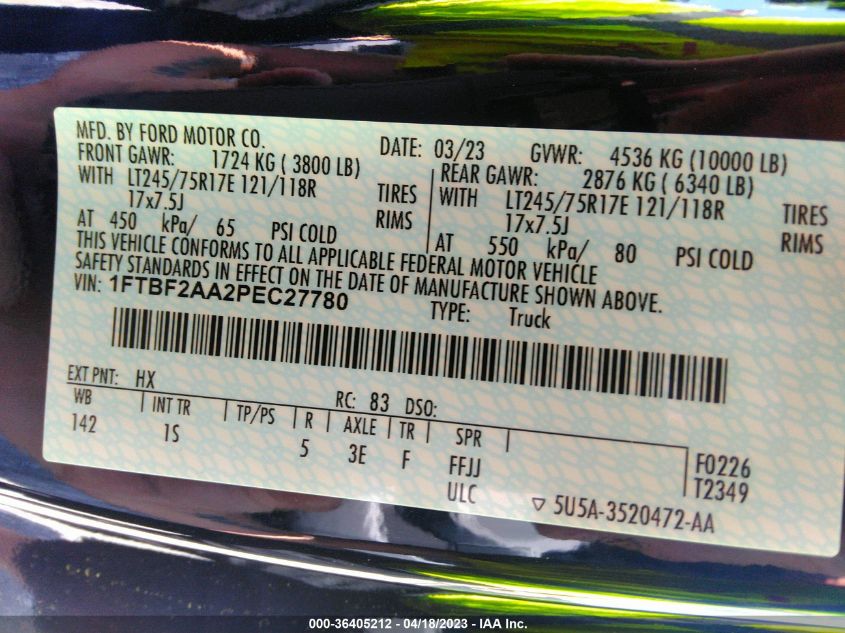 2023 FORD SUPER DUTY F-250 SRW XL - 1FTBF2AA2PEC27780