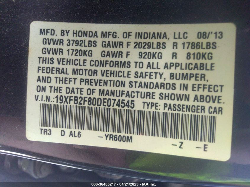 2013 HONDA CIVIC SDN EX - 19XFB2F80DE074545