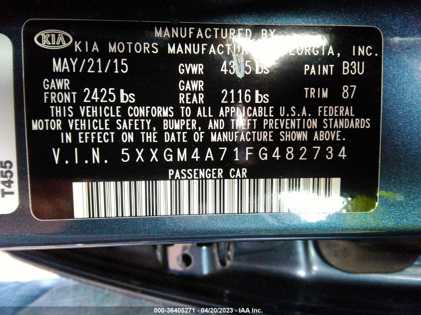 2015 KIA OPTIMA LX - 5XXGM4A71FG482734