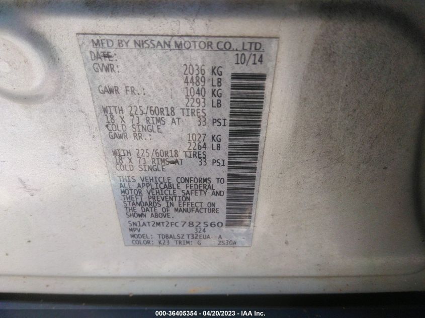 2015 NISSAN ROGUE SL - 5N1AT2MT2FC782560
