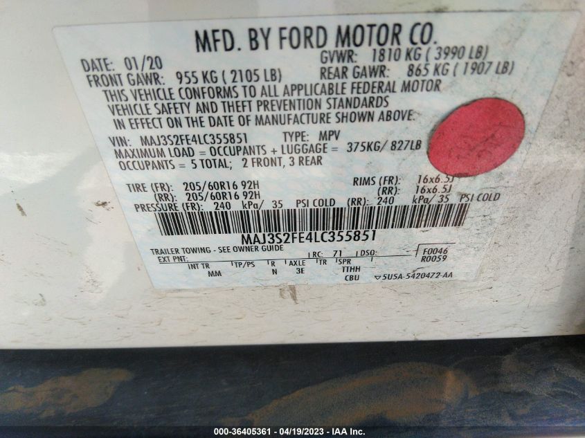 2020 FORD ECOSPORT S - MAJ3S2FE4LC355851