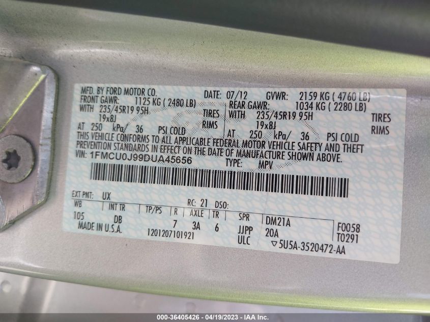 2013 FORD ESCAPE TITANIUM - 1FMCU0J99DUA45656