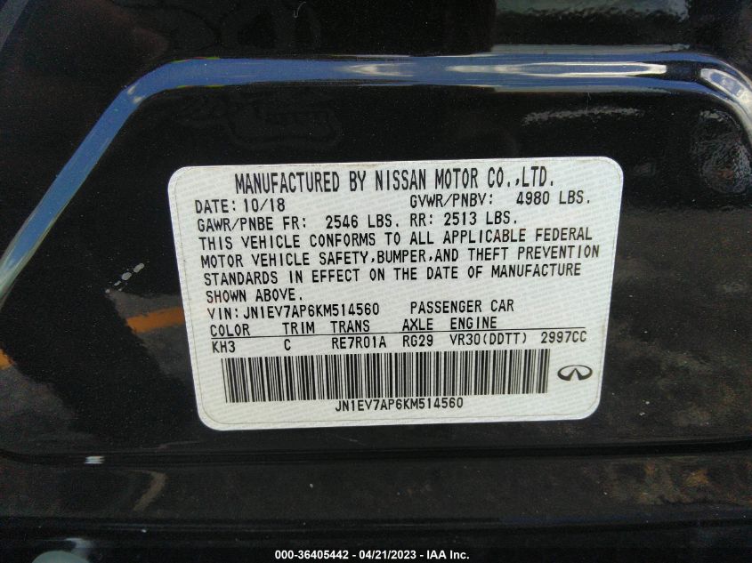 2019 INFINITI Q50 3.0T LUXE - JN1EV7AP6KM514560