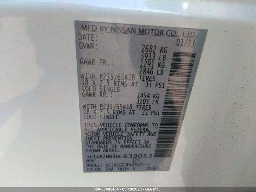 2013 NISSAN PATHFINDER SL - 5N1AR2MN9DC639053