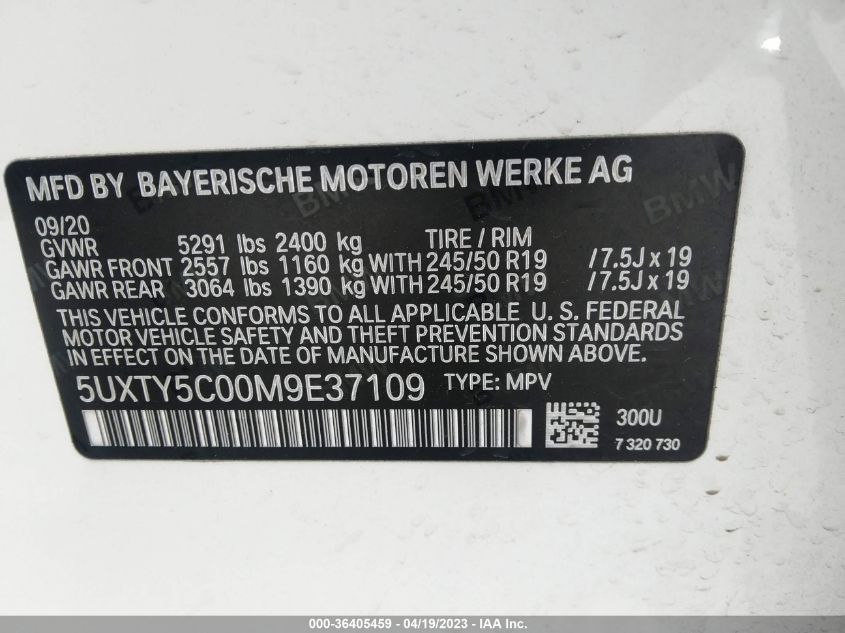 2021 BMW X3 XDRIVE30I - 5UXTY5C00M9E37109
