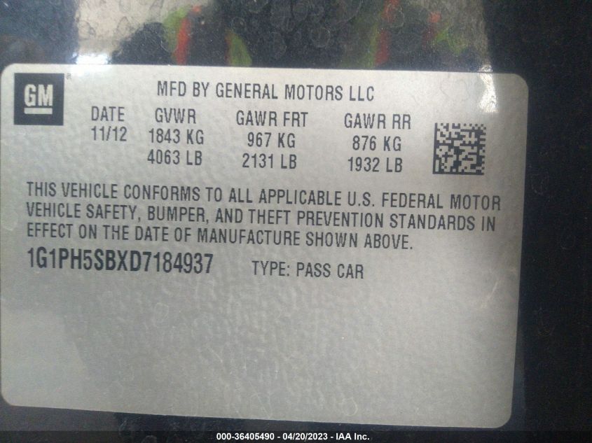 2013 CHEVROLET CRUZE ECO - 1G1PH5SBXD7184937