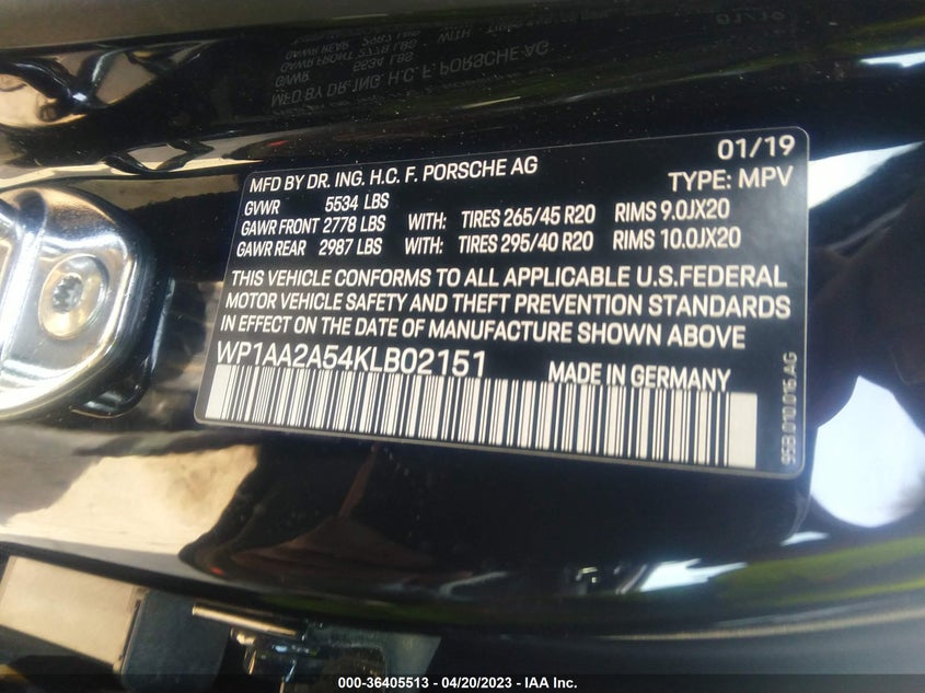 VIN WP1AA2A54KLB02151 2019 PORSCHE MACAN