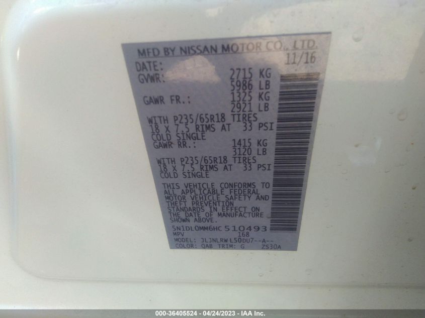2017 INFINITI QX60 - 5N1DL0MM6HC510493