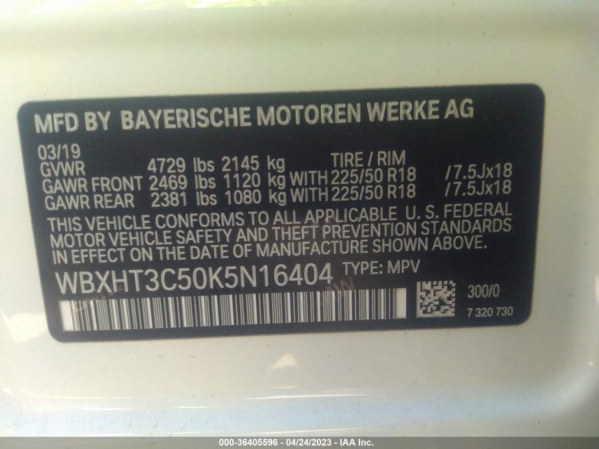 VIN WBXHT3C50K5N16404 2019 BMW X1 XDRIVE28I