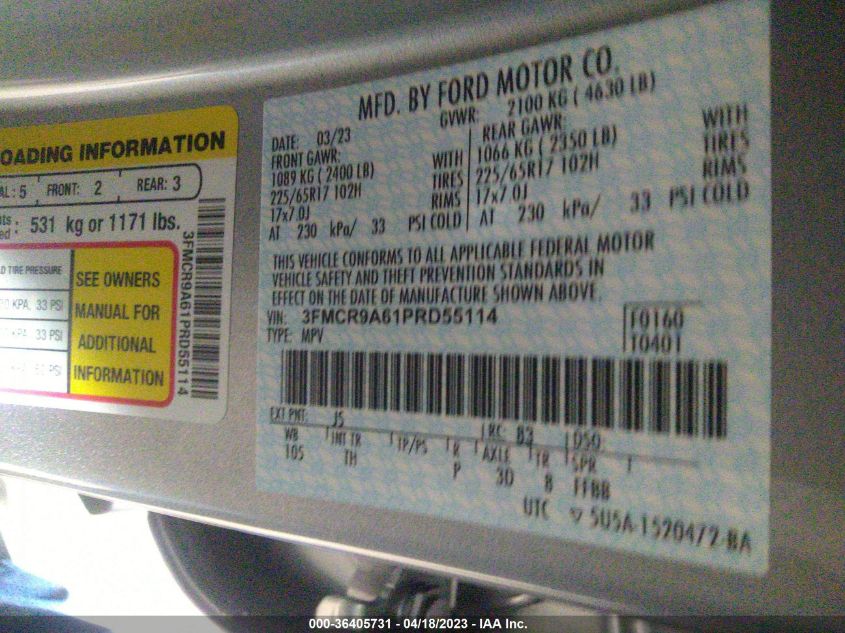 2023 FORD BRONCO SPORT BASE - 3FMCR9A61PRD55114