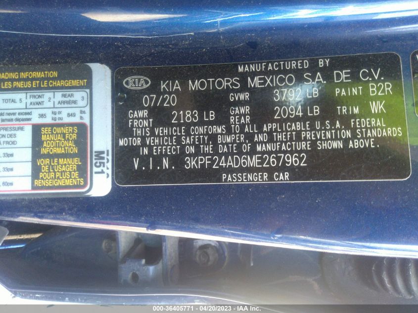 2021 KIA FORTE LXS - 3KPF24AD6ME267962