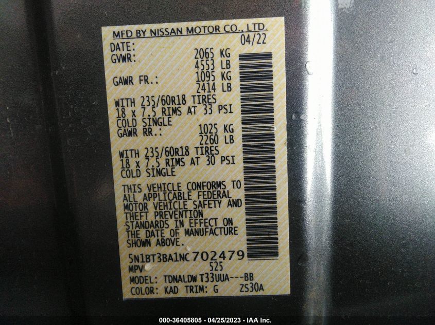 2022 NISSAN ROGUE SV - 5N1BT3BA1NC702479