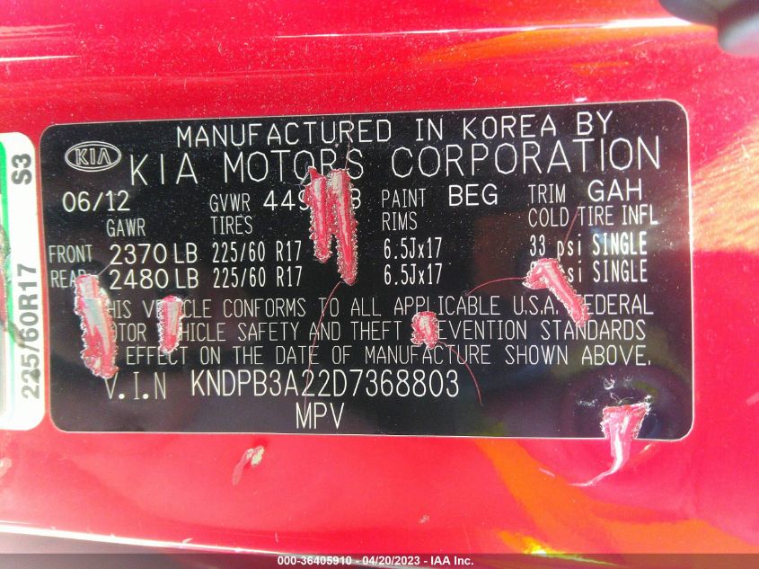 2013 KIA SPORTAGE LX - KNDPB3A22D7368803