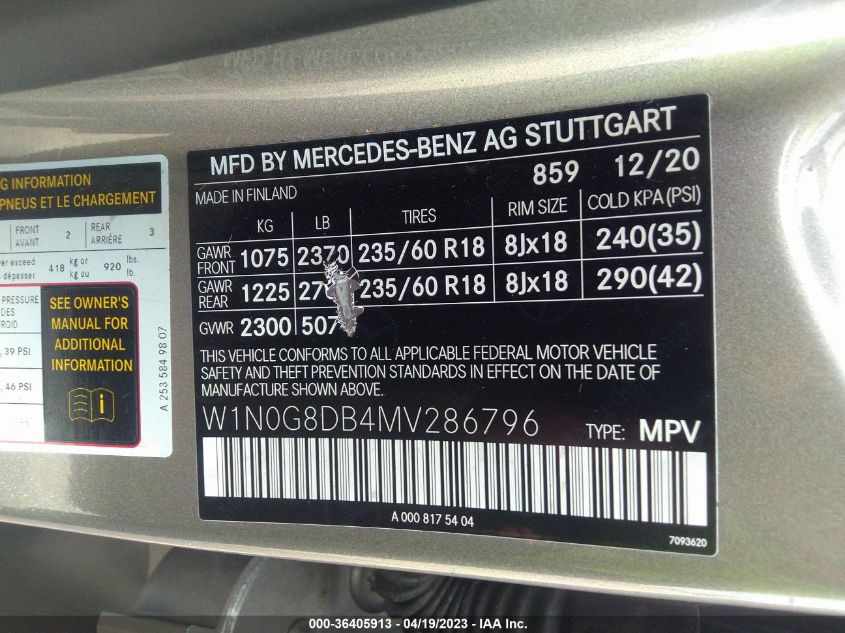 2021 MERCEDES-BENZ GLC GLC 300 - W1N0G8DB4MV286796