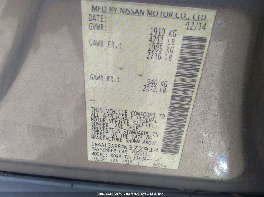 2015 NISSAN ALTIMA 2.5 SL - 1N4AL3AP8FN377914