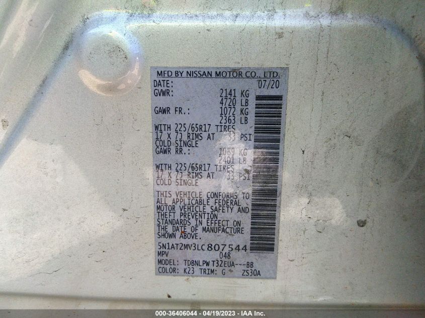 2020 NISSAN ROGUE S - 5N1AT2MV3LC807544