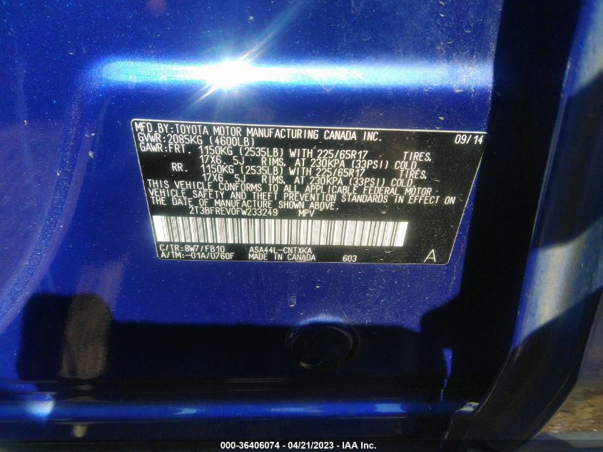 2015 TOYOTA RAV4 LE - 2T3BFREV0FW233249