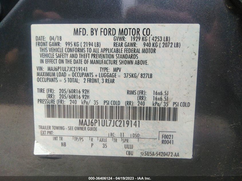 2018 FORD ECOSPORT SE - MAJ6P1UL7JC219141