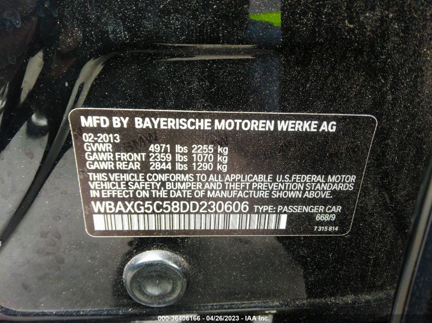 2013 BMW 5 SERIES 528I - WBAXG5C58DD230606