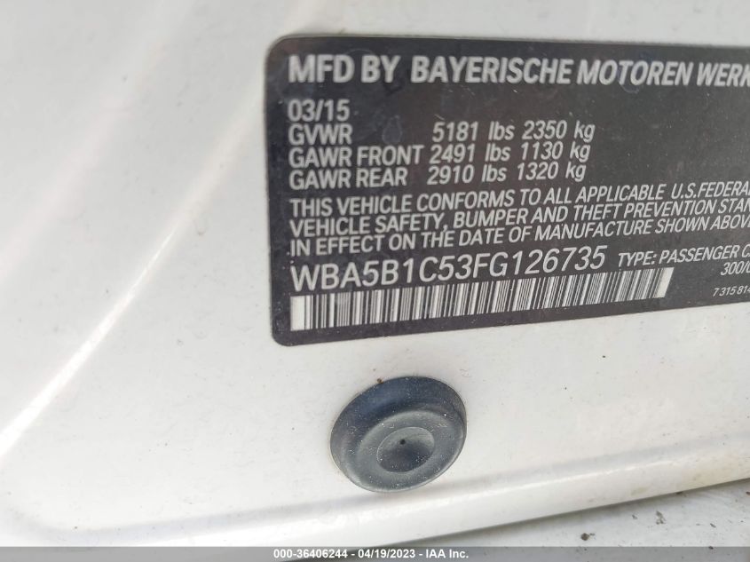 2015 BMW 5 SERIES 535I - WBA5B1C53FG126735