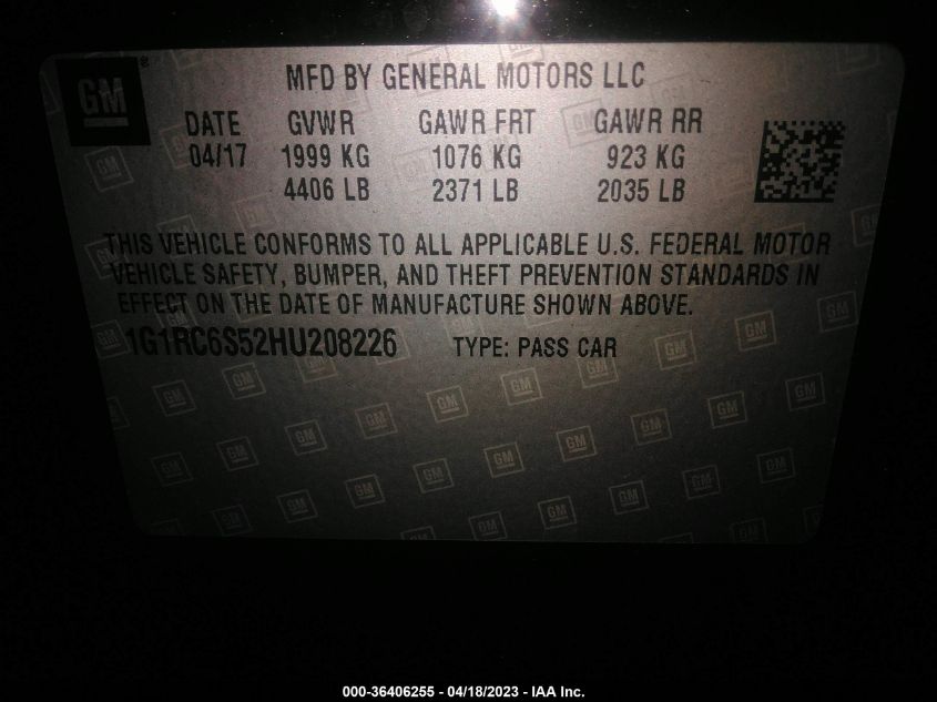 2017 CHEVROLET VOLT LT - 1G1RC6S52HU208226