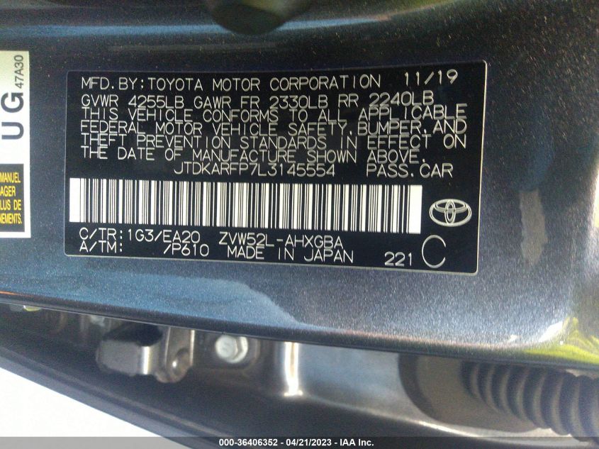 2020 TOYOTA PRIUS PRIME LE/XLE/LIMITED - JTDKARFP7L3145554