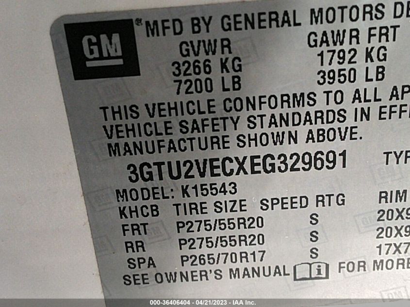 2014 GMC SIERRA 1500 SLT - 3GTU2VECXEG329691