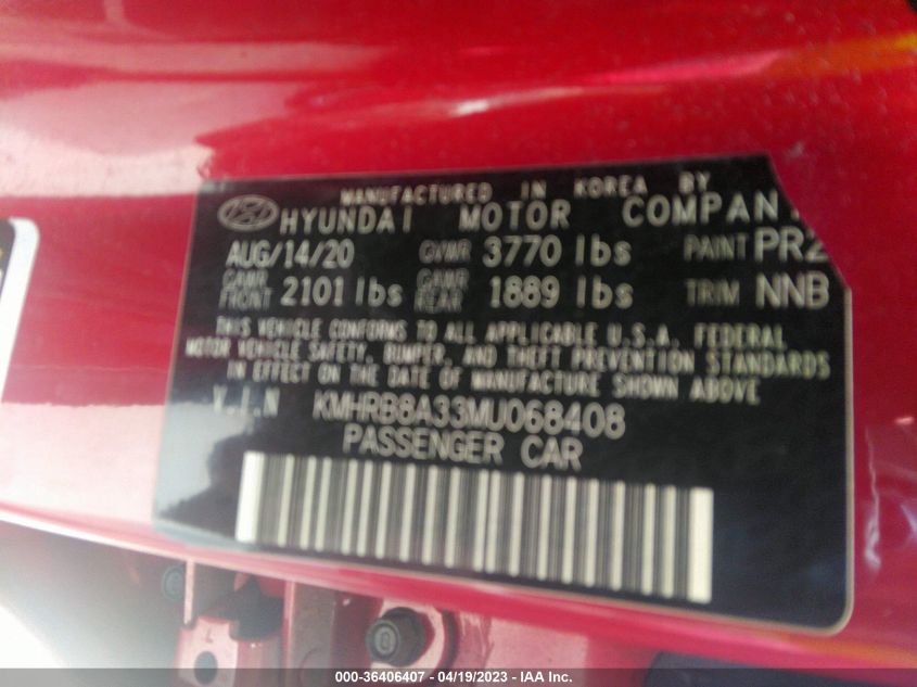 2021 HYUNDAI VENUE SE - KMHRB8A33MU068408