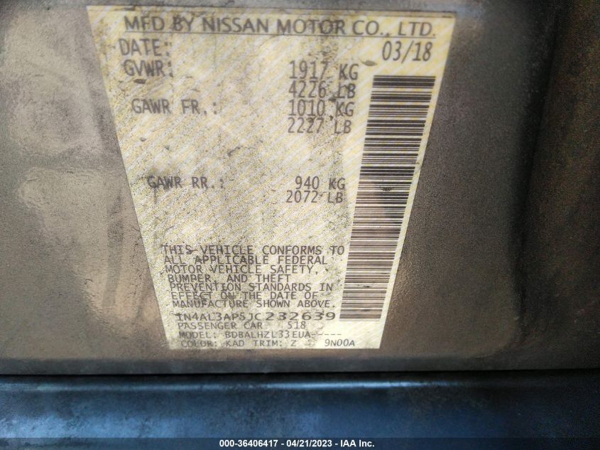 2018 NISSAN ALTIMA 2.5 SR - 1N4AL3AP5JC232639