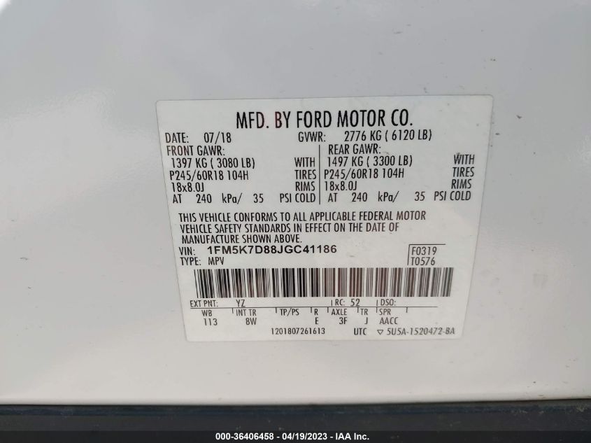 2018 FORD EXPLORER XLT - 1FM5K7D88JGC41186