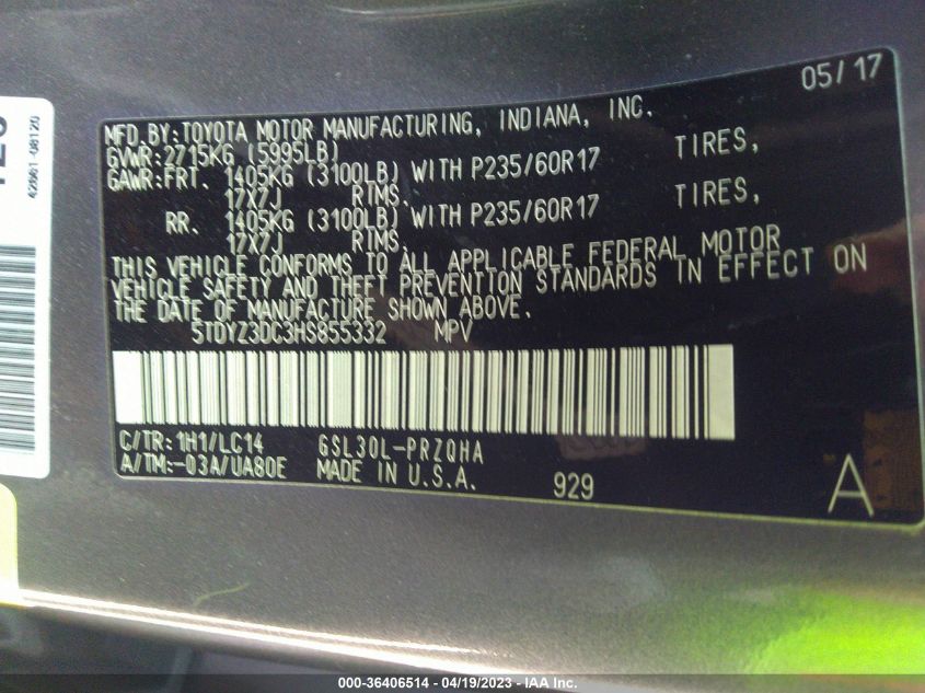 2017 TOYOTA SIENNA XLE AUTO ACCESS - 5TDYZ3DC3HS855332
