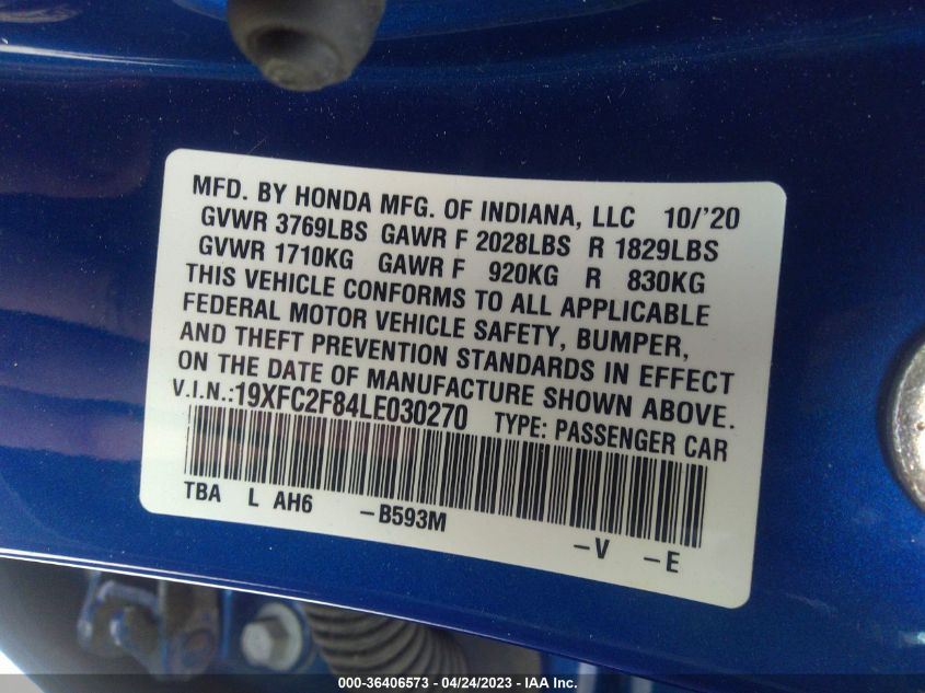 2020 HONDA CIVIC SEDAN SPORT - 19XFC2F84LE030270