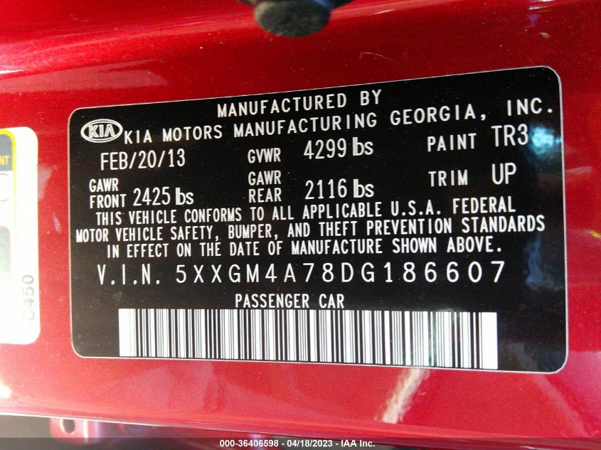 2013 KIA OPTIMA LX - 5XXGM4A78DG186607