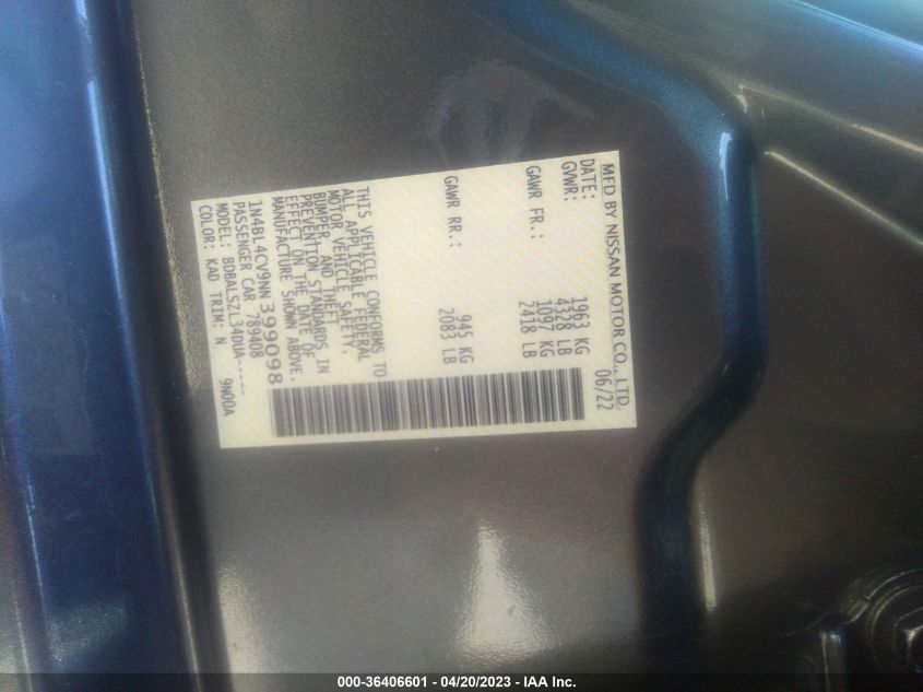 2022 NISSAN ALTIMA 2.5 SR - 1N4BL4CV9NN399098