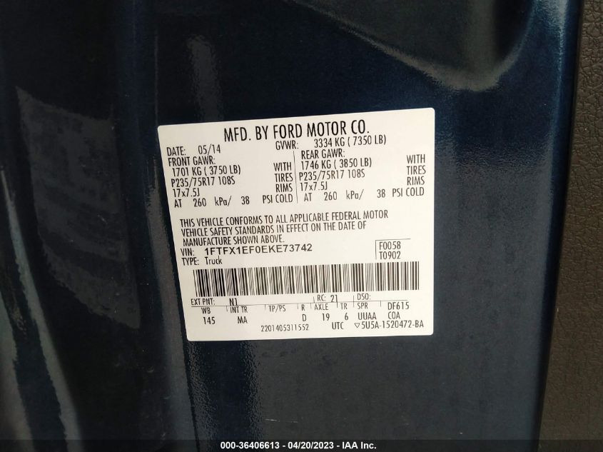 2014 FORD F-150 XL/XLT/STX/LARIAT/FX4 - 1FTFX1EF0EKE73742