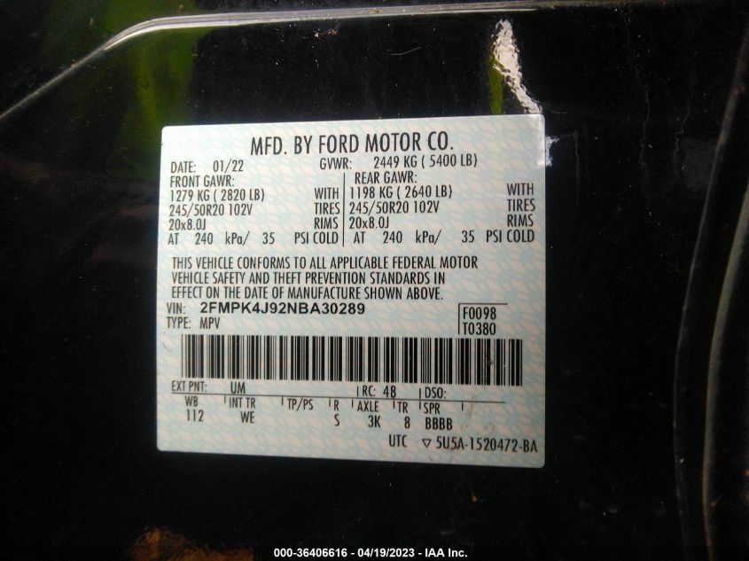 2022 FORD EDGE SEL/ST-LINE - 2FMPK4J92NBA30289