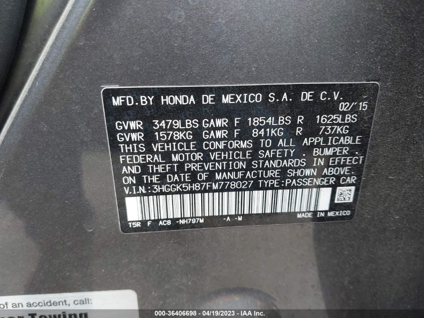 2015 HONDA FIT EX-L/EX - 3HGGK5H87FM778027