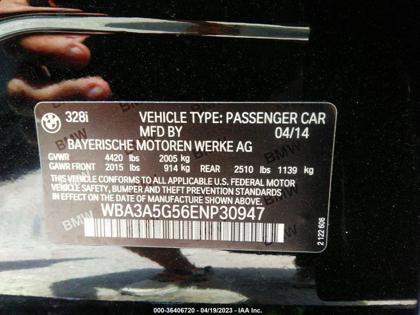 2014 BMW 3 SERIES 328I - WBA3A5G56ENP30947