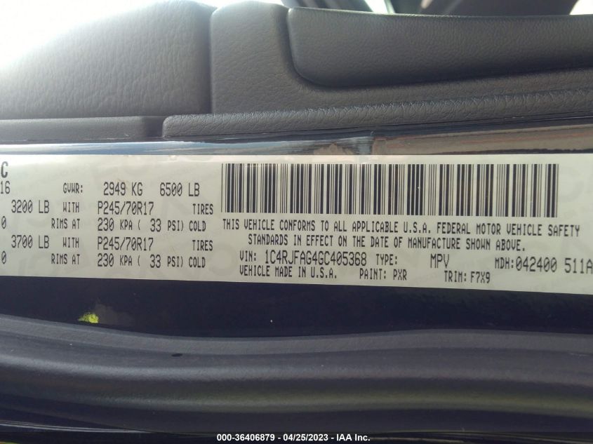 2016 JEEP GRAND CHEROKEE LAREDO - 1C4RJFAG4GC405368