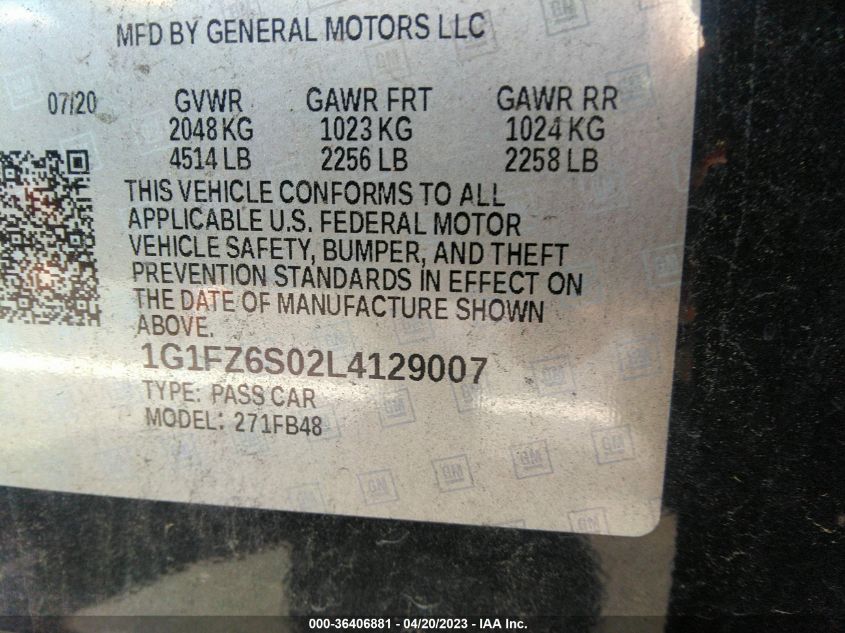 2020 CHEVROLET BOLT EV PREMIER - 1G1FZ6S02L4129007