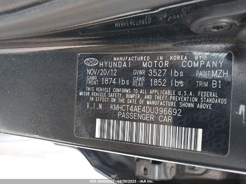 2013 HYUNDAI ACCENT GLS - KMHCT4AE4DU396692