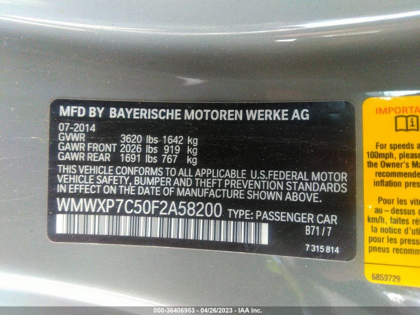 2015 MINI COOPER HARDTOP S - WMWXP7C50F2A58200