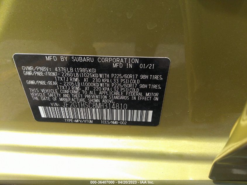 2021 SUBARU CROSSTREK SPORT - JF2GTHSC8MH314810
