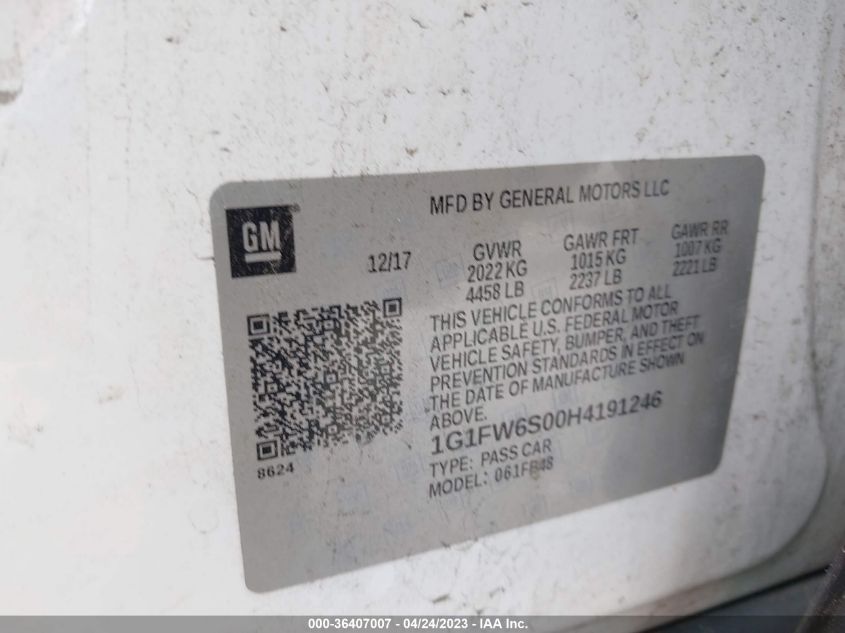 2017 CHEVROLET BOLT EV LT - 1G1FW6S00H4191246
