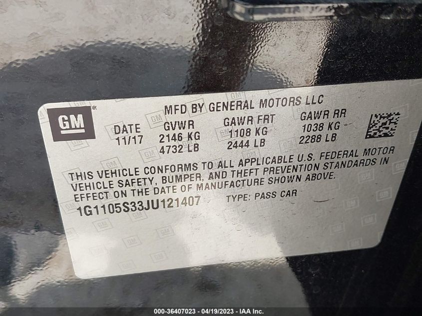 2018 CHEVROLET IMPALA LT - 1G1105S33JU121407