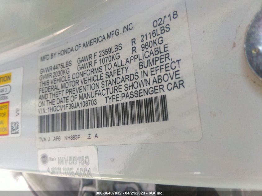 2018 HONDA ACCORD SEDAN SPORT 1.5T - 1HGCV1F39JA108703