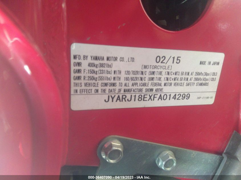 2015 YAMAHA FZ6 R - JYARJ18EXFA014299